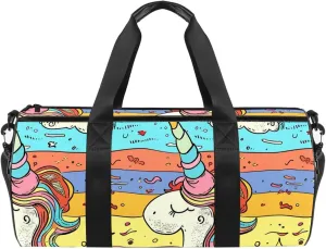 Gym Bags for Men,Travel Duffel Bags for Women,Unciorns Raimbow Color Stripes,Workout Bag