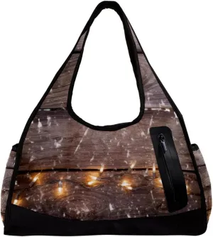 Gym Bags for Women,Duffle Bag for Travel,Christmas Lights Decoration Wood Planks,Gym Bag for Men