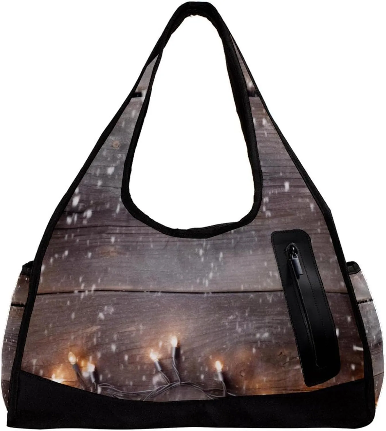 Gym Bags for Women,Duffle Bag for Travel,Christmas Lights Decoration Wood Planks,Gym Bag for Men