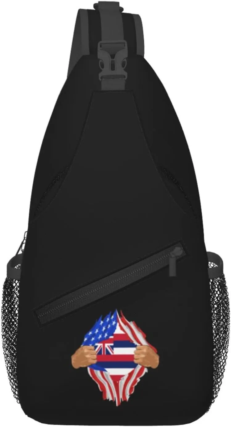 Hand Tear Flag Of Hawaii Crossbody Bags For Women Men Chest Backpack Gym Shoulder Bag Travel Outdoor Sports Casual Crossbody Bags