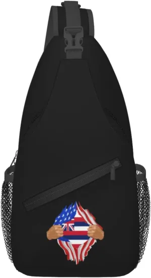 Hand Tear Flag Of Hawaii Crossbody Bags For Women Men Chest Backpack Gym Shoulder Bag Travel Outdoor Sports Casual Crossbody Bags