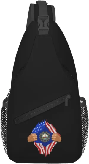 Hand Tear Flag Of New Hampshire Crossbody Bags For Women Men Chest Backpack Gym Shoulder Bag Travel Outdoor Sports Casual Crossbody Bags