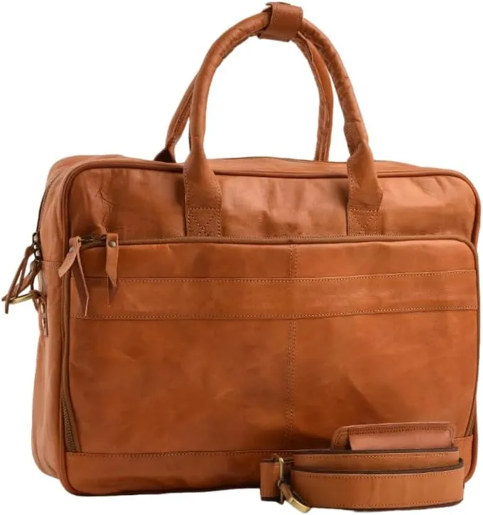 Handcrafted Full Grain Vintage Leather Briefcase Messenger Bag For Men Women Office School Laptop Satchel Shoulder Bags, 16 Inch Medium
