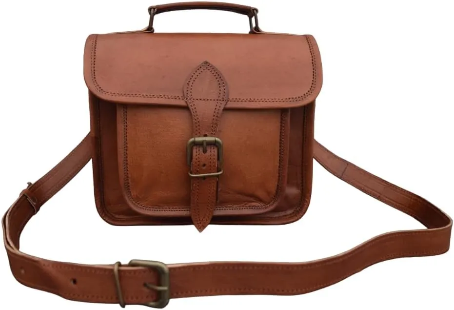 Handcrafted Genuine Leather Satchel Crossbody Bag Men Women Purse Wallet Handbag Messenger Sling Bags, 9 Inch Mini