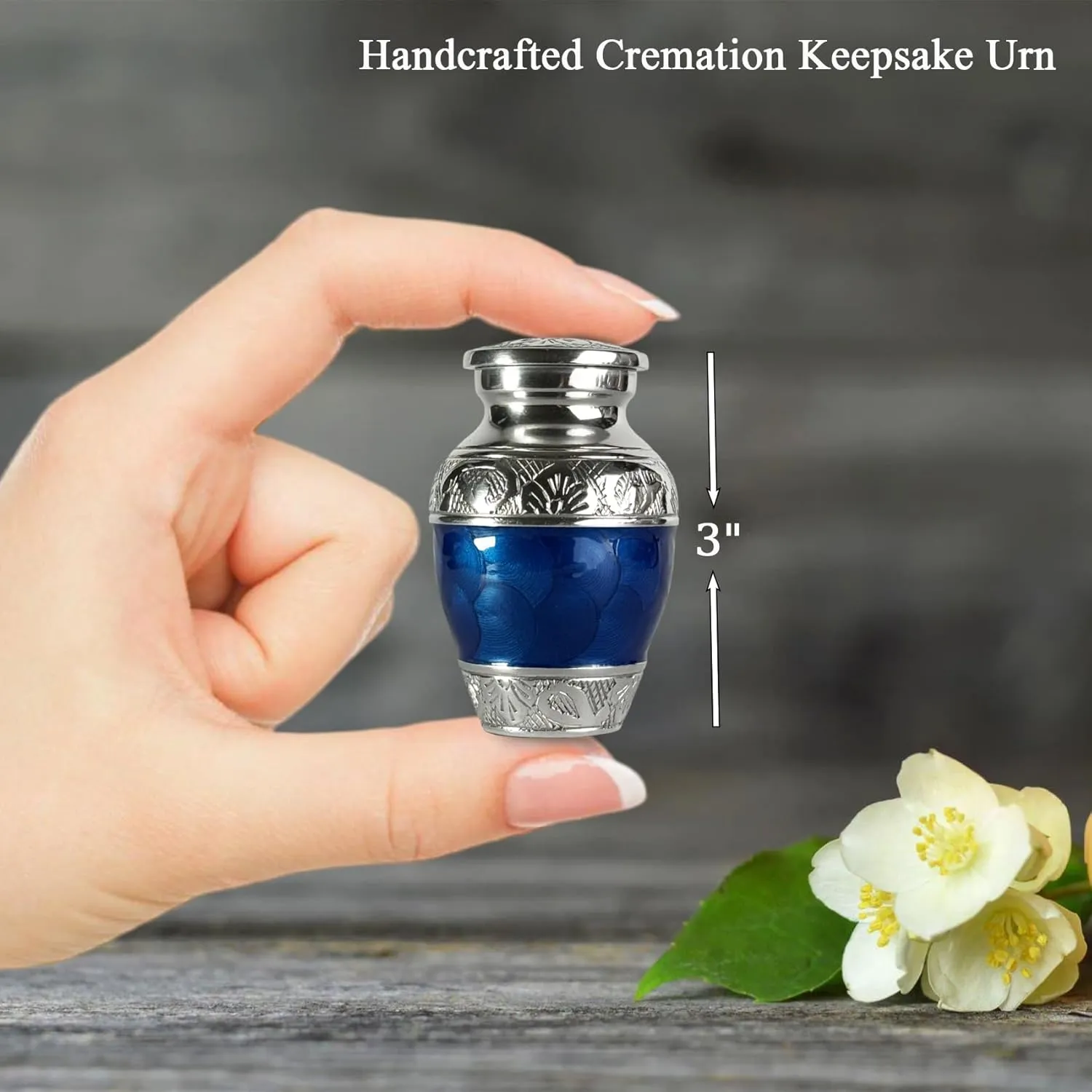 Handcrafted Set of 4 Keepsake Mini Urns for Ashes with Funnel and Four Velvet Bags, 3 Inches Tall (Navy Blue, Set of 4 Keepsakes)