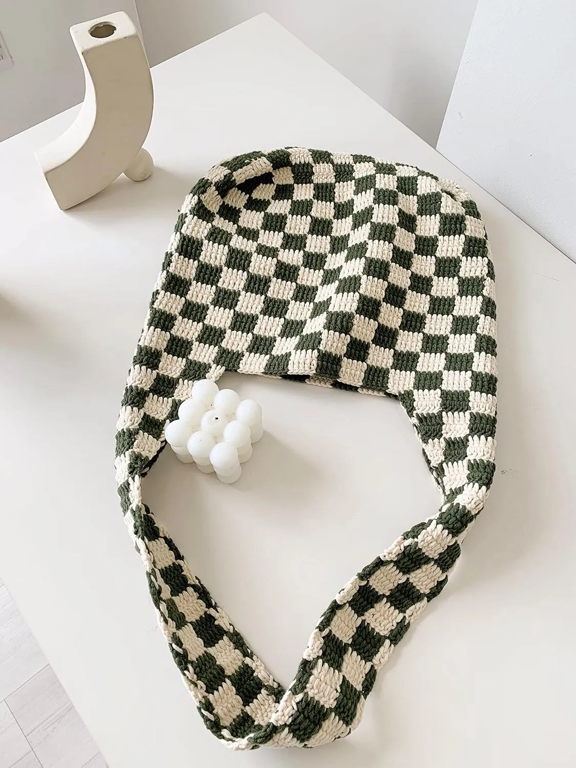 Handmade Checkered Pattern Crochet Tote Bag, Aesthetic Hobo Shoulder Crochet Beach Bag