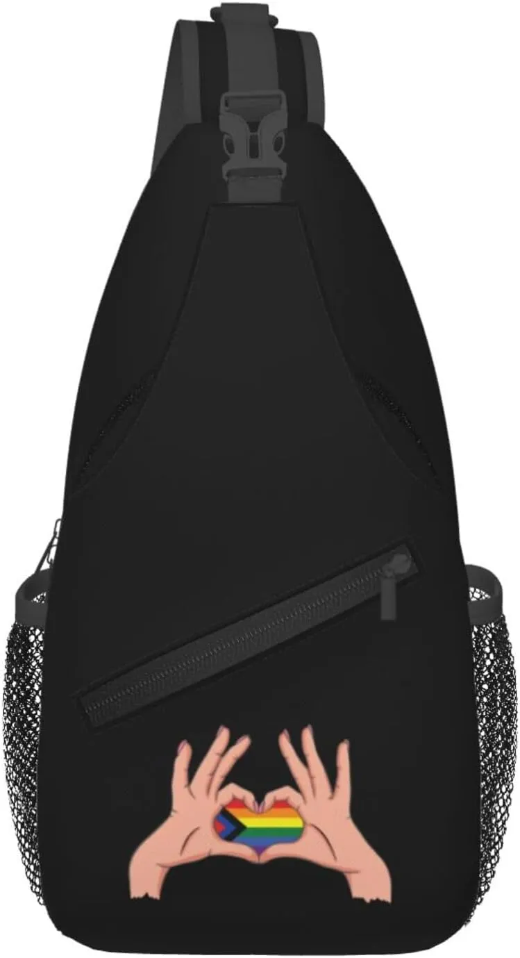 Hands With Love Social Justice Pride Flag Crossbody Bags For Women Men Chest Backpack Gym Shoulder Bag Travel Outdoor Sports Casual Crossbody Bags