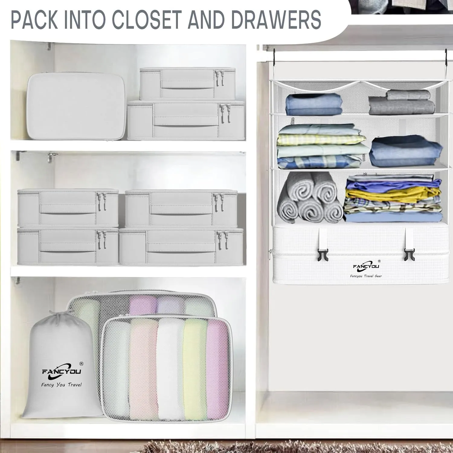 Hanging Packing Cubes for Suitcase Organizer Bags, Upgraded Nylon Fabric Portable Closet 17 * 12 * 24in, Compression Packing and Unpacking In One Step for Business Travel Essentials