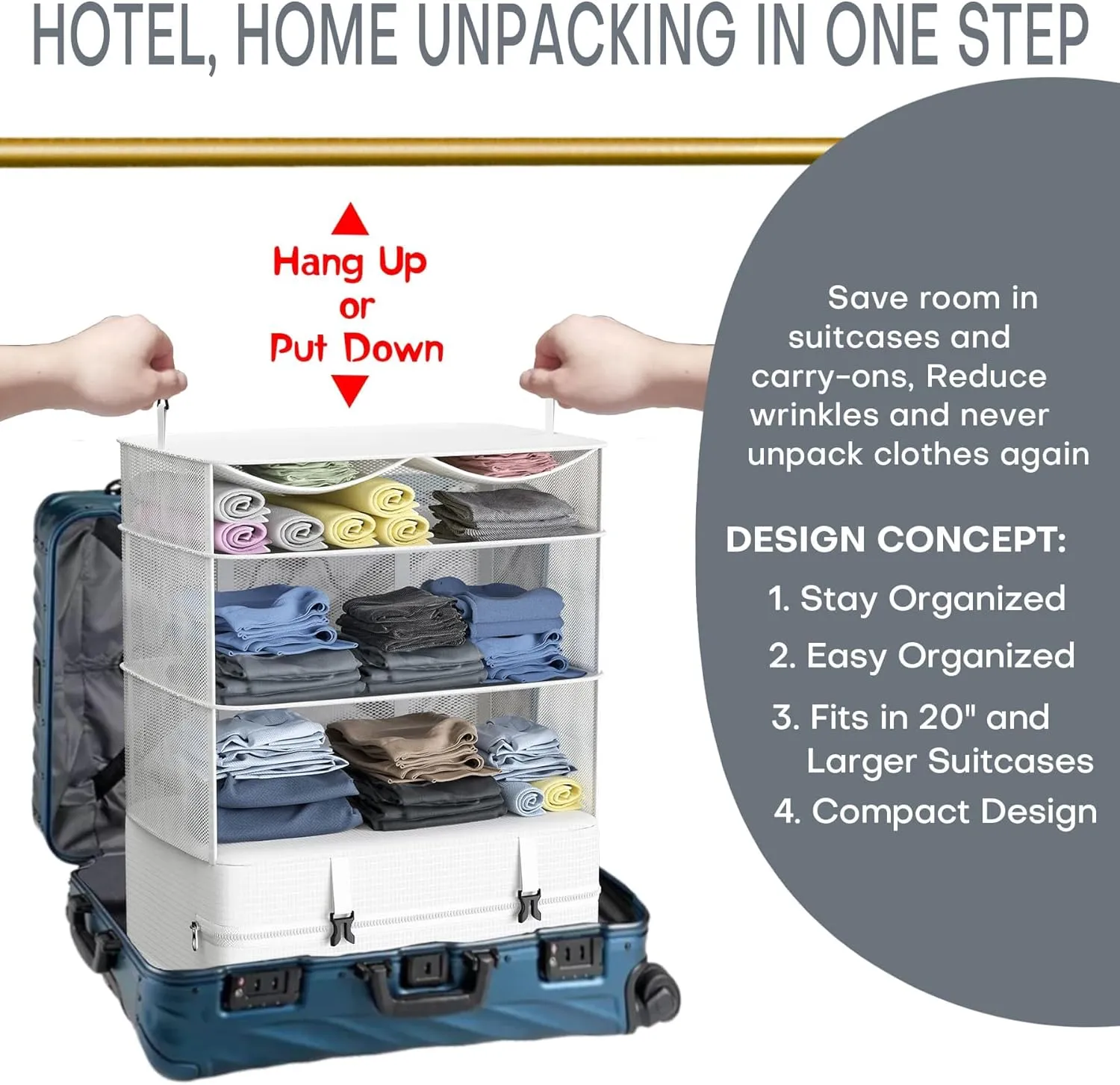Hanging Packing Cubes for Suitcase Organizer Bags, Upgraded Nylon Fabric Portable Closet 17 * 12 * 24in, Compression Packing and Unpacking In One Step for Business Travel Essentials