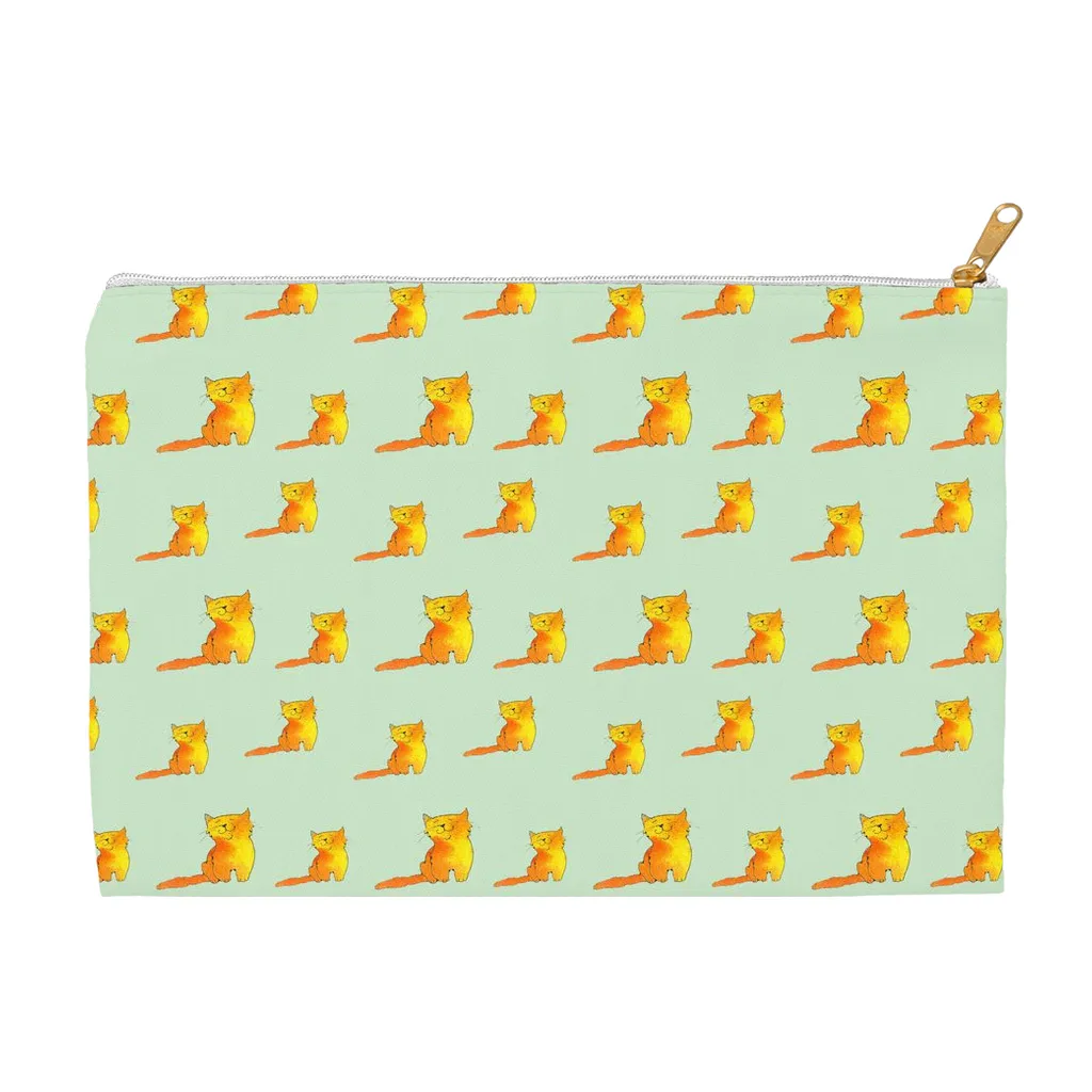 Happy Cat Pattern Accessory Pouch (Green)