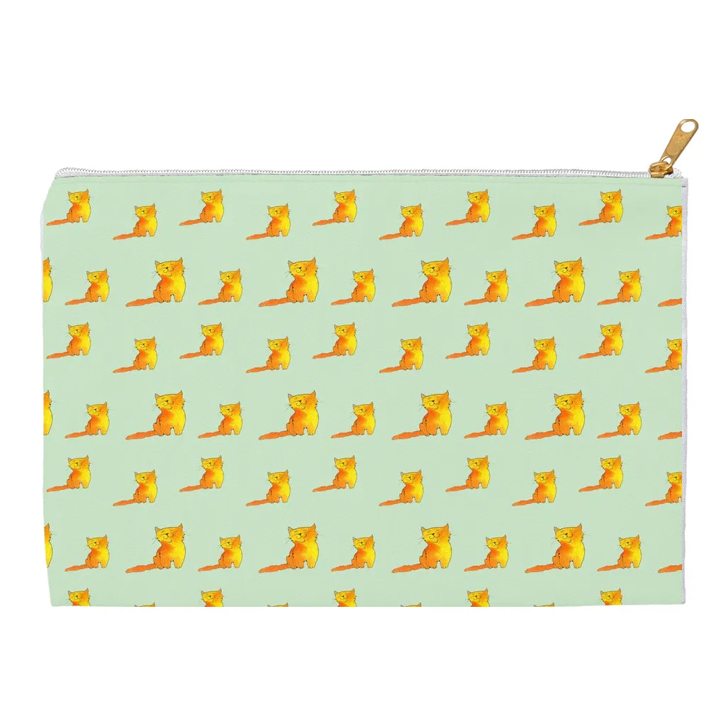 Happy Cat Pattern Accessory Pouch (Green)