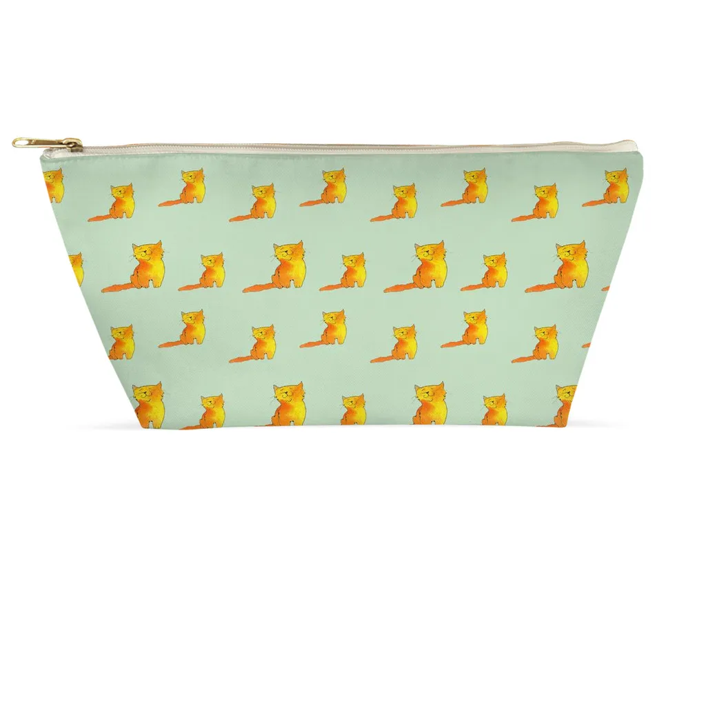 Happy Cat Pattern Accessory Pouch (Green)