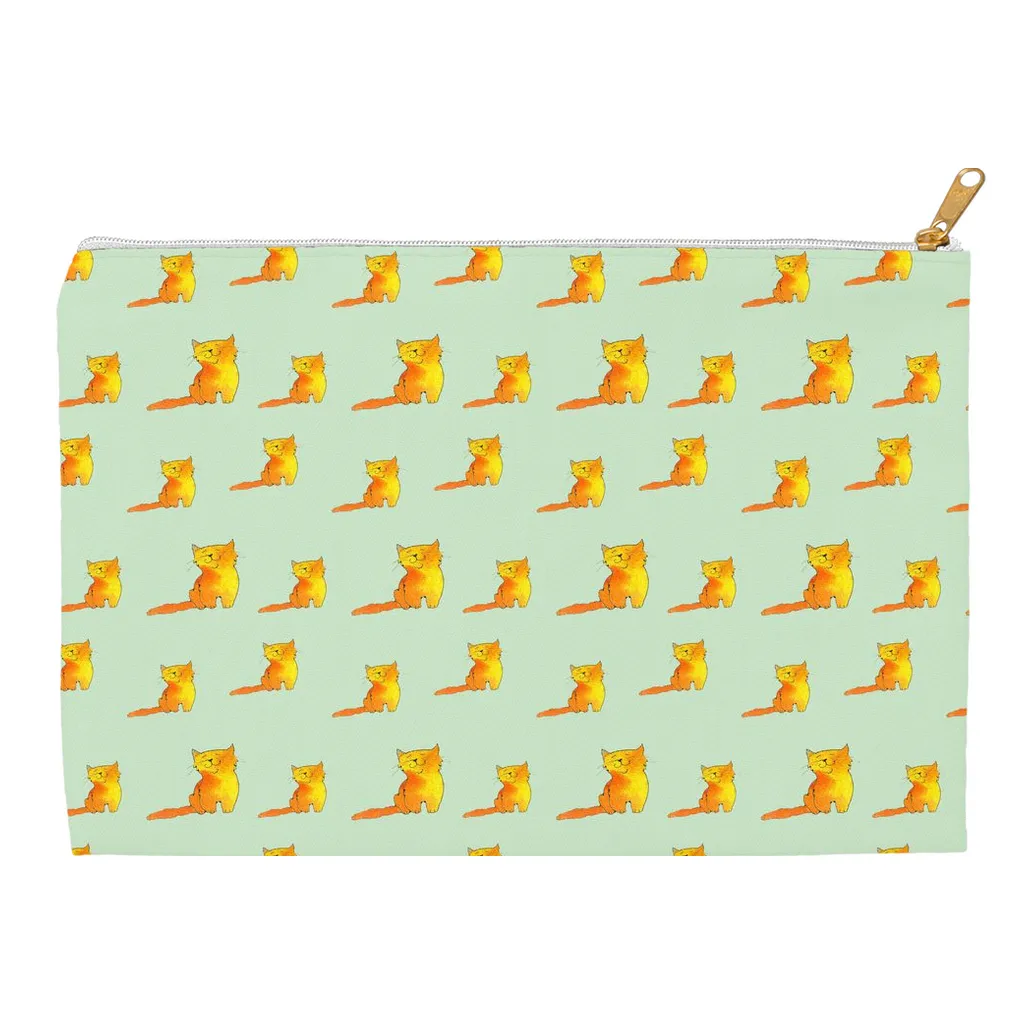 Happy Cat Pattern Accessory Pouch (Green)