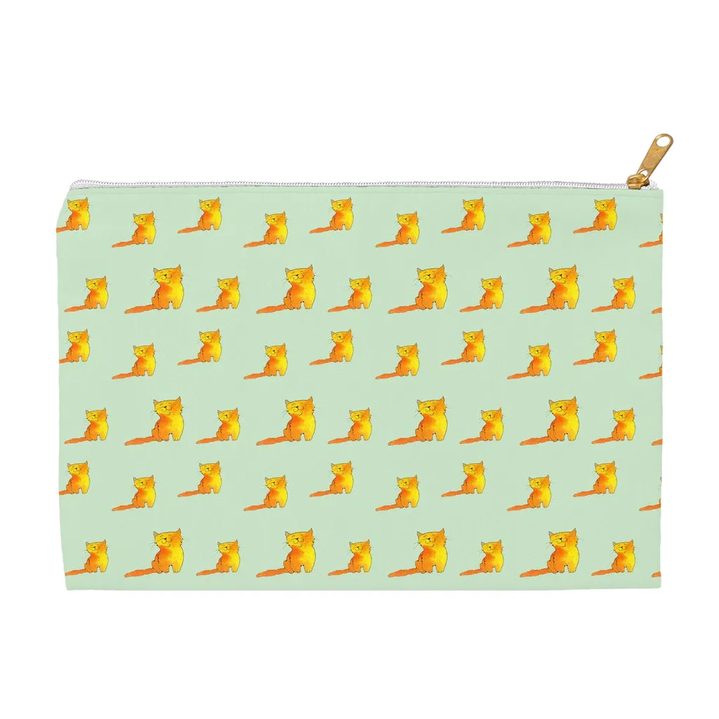 Happy Cat Pattern Accessory Pouch (Green)