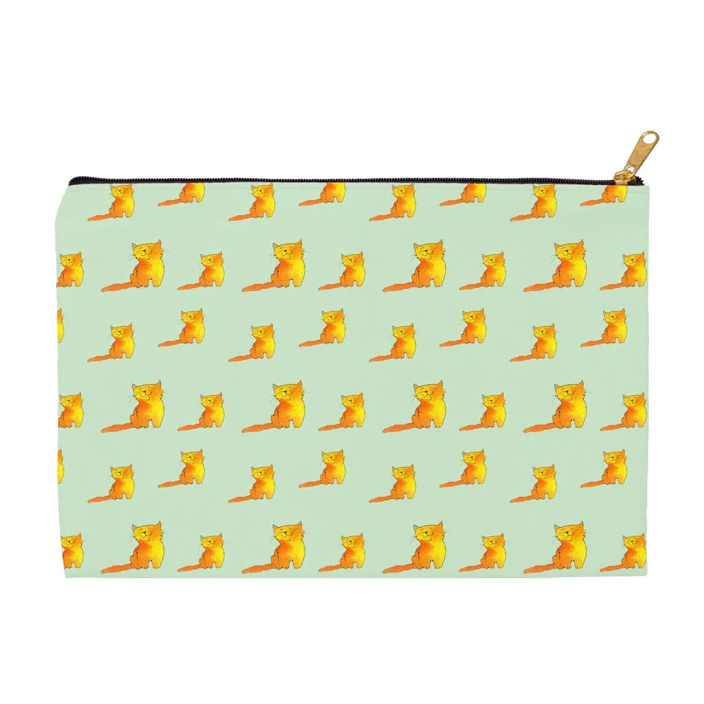 Happy Cat Pattern Accessory Pouch (Green)