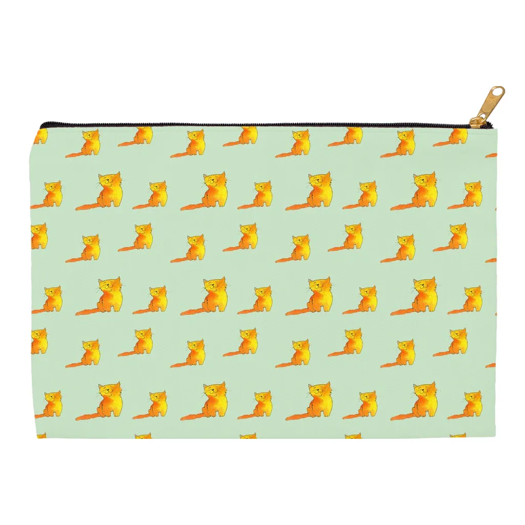 Happy Cat Pattern Accessory Pouch (Green)