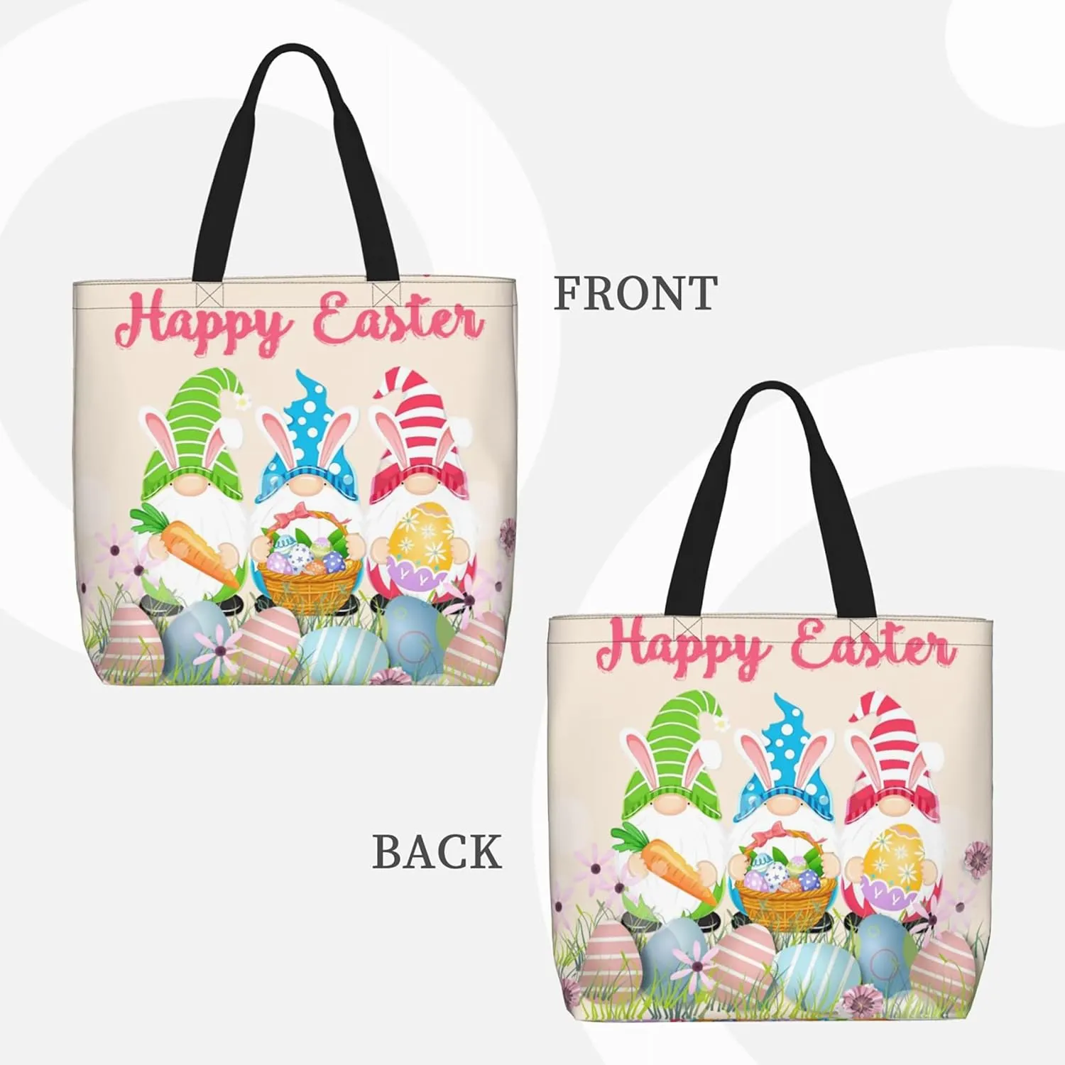 Happy Easter Tote Bag with Handles Large Happy Easter Reusable Bags Gift Bunny Egg Hunt Bags