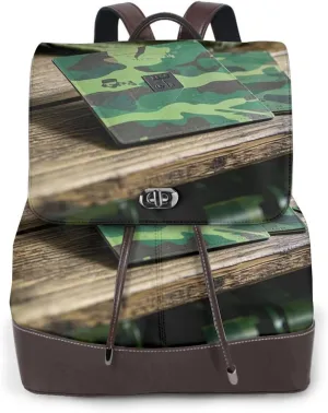 Hardwoods Green Print Women's Leather Backpack,Women's Travel Fashion Backpack - Ultra Fiber PU Leather Casual Work Handbag,Single Size