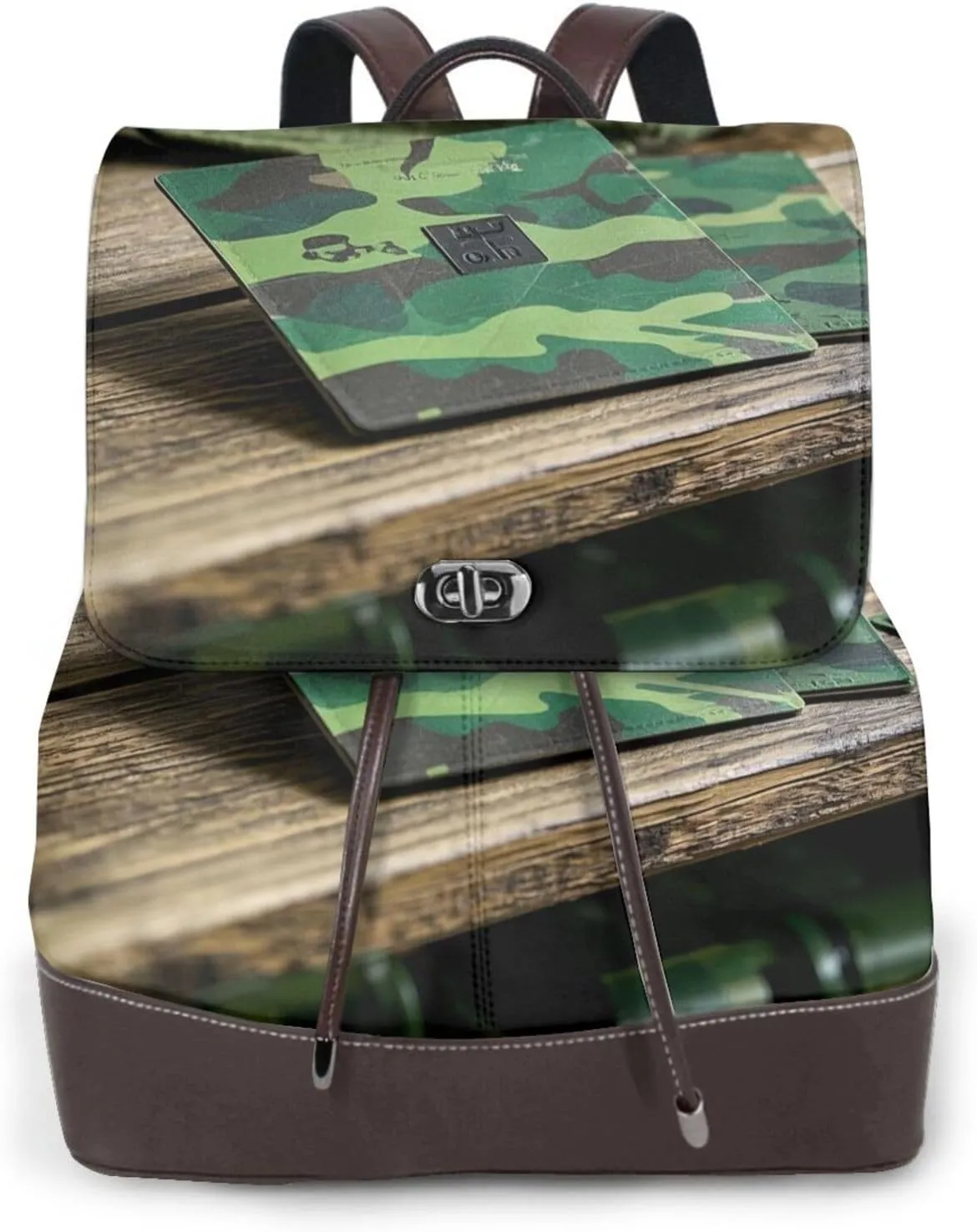 Hardwoods Green Print Women's Leather Backpack,Women's Travel Fashion Backpack - Ultra Fiber PU Leather Casual Work Handbag,Single Size