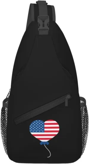 Heart Shaped American Flag Balloon Crossbody Bags For Women Men Chest Backpack Gym Shoulder Bag Travel Outdoor Sports Casual Crossbody Bags