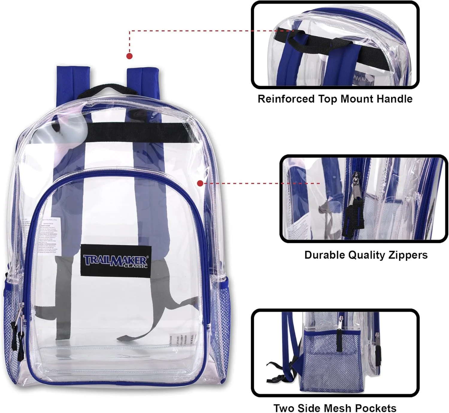 Heavy Duty Clear See Through Backpack | Transparent Clear Backpack Bags Stadium Approved for Women, Men, School, Travel