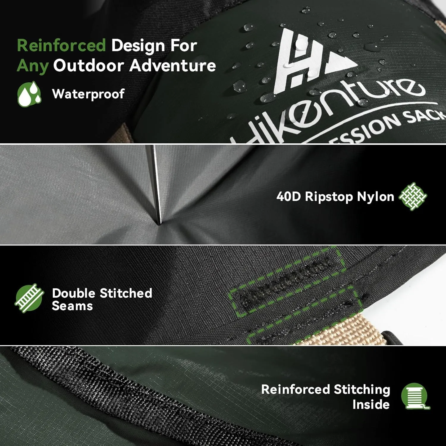 Hikenture Compression Sack for Sleeping Bag, Upgrade Anti-Tear Nylon Sleeping Bag Stuff Sack, 10L/14L/20L/30L Water-Resistant Compression Bag, Storage Bag
