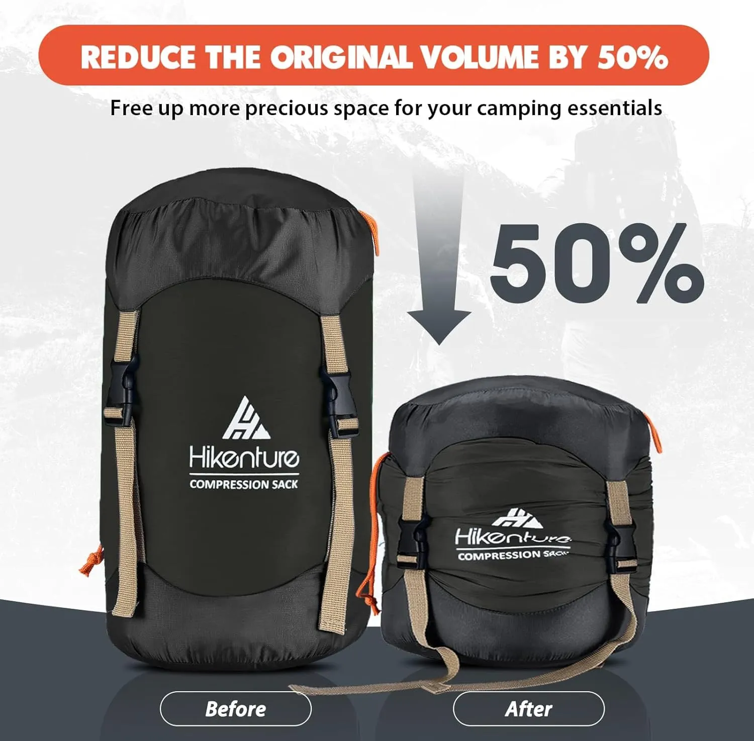 Hikenture Compression Sack for Sleeping Bag, Upgrade Anti-Tear Nylon Sleeping Bag Stuff Sack, 10L/14L/20L/30L Water-Resistant Compression Bag, Storage Bag