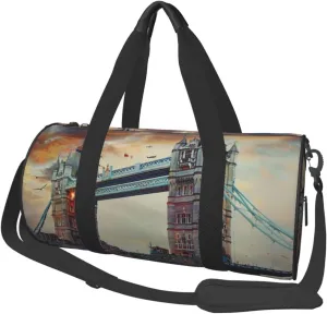 Historic Old Tower Bridge London Printed Sports Gym Bag for Men Women Foldable Duffel Bag Carry On Weekender Bag for Travel Sports