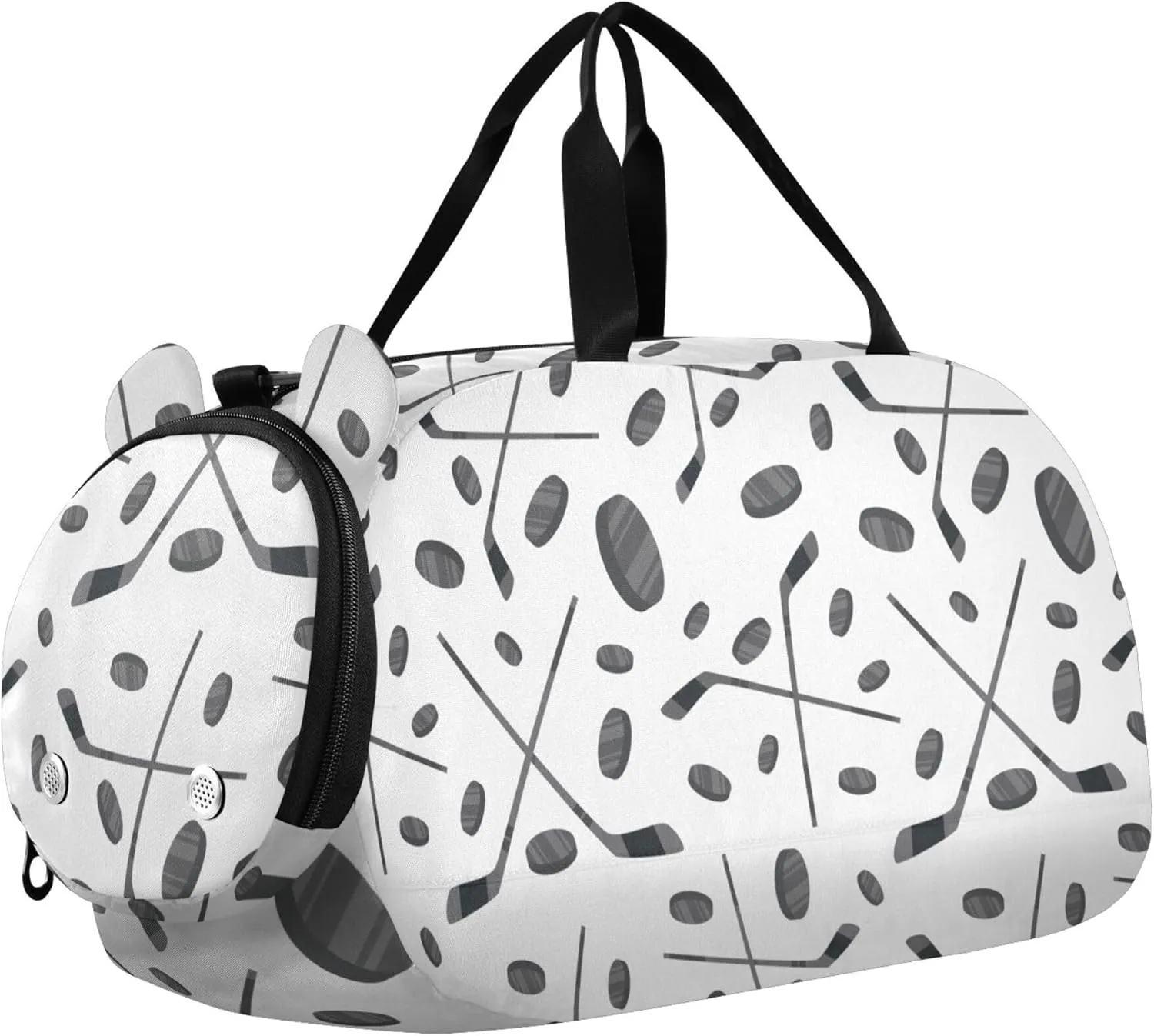 Hockey Sticks Pattern Sports Duffle Bag for Girls Boys, Gym Bag with Shoe Compartment, Kids Travel Overnight Weekender Shoulder Bag