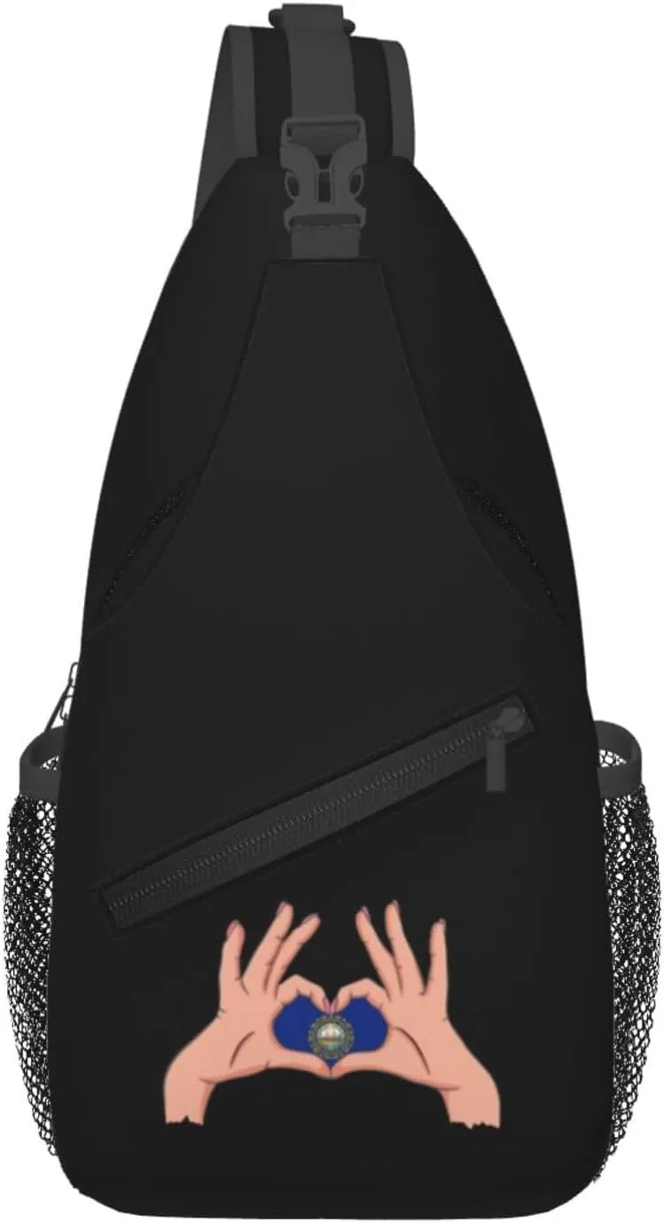 Holding A Heart Flag Of New Hampshire Crossbody Bags For Women Men Chest Backpack Gym Shoulder Bag Travel Outdoor Sports Casual Crossbody Bags