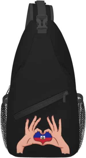Holding Love In Your Hands Flag Of Haiti Crossbody Bags For Women Men Chest Backpack Gym Shoulder Bag Travel Outdoor Sports Casual Crossbody Bags