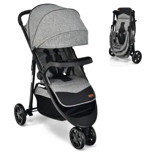 HONEY JOY Jogging Stroller, Off Road Hiking Stroller, Easy One-Hand Fold, Adjustable Backrest/Canopy, Storage Basket, Baby Jogger for Infants Boys Girls (Gray)