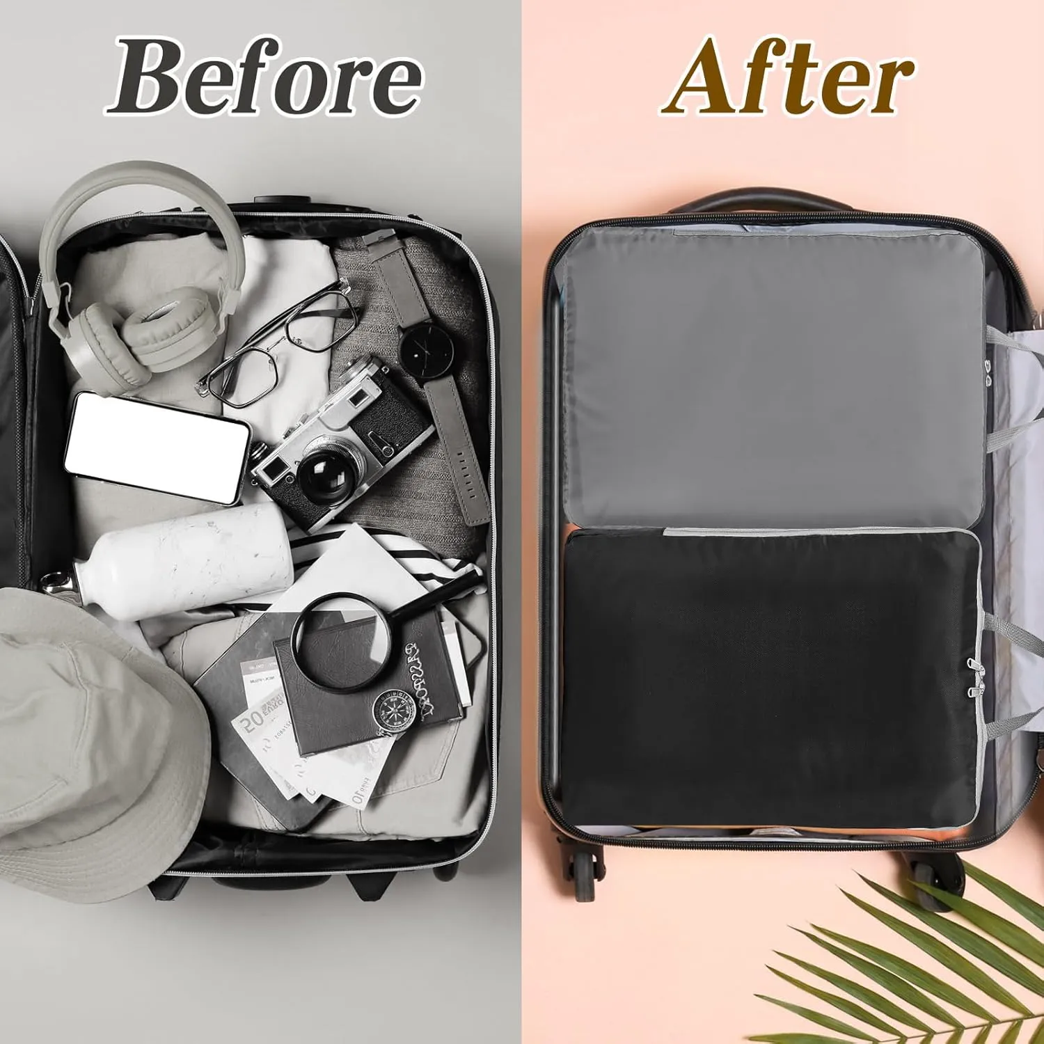 Hosuly 6 Pcs 17.3 x 12.6'' Compression Packing Cube Bag Extra Large Travel Expandable Space Saving Organizers XL for Luggage Storage(Black, Gray, Beige)