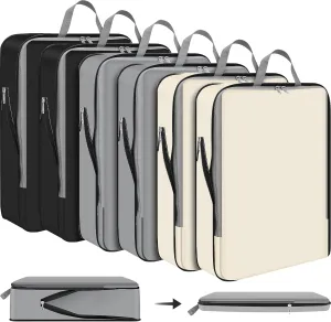 Hosuly 6 Pcs 17.3 x 12.6'' Compression Packing Cube Bag Extra Large Travel Expandable Space Saving Organizers XL for Luggage Storage(Black, Gray, Beige)