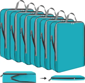 Hosuly 6 Pcs 17.3 x 12.6'' Compression Packing Cube Bag Extra Large Travel Expandable Space Saving Organizers XL for Luggage Storage(Blue)