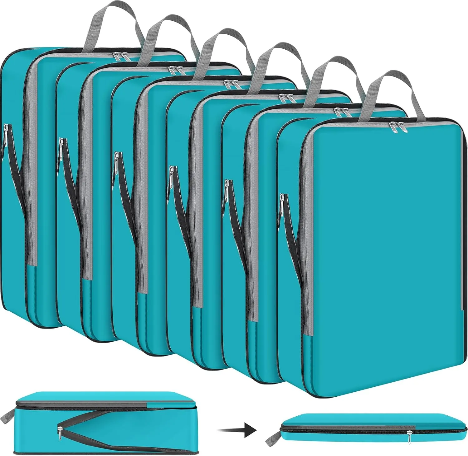 Hosuly 6 Pcs 17.3 x 12.6'' Compression Packing Cube Bag Extra Large Travel Expandable Space Saving Organizers XL for Luggage Storage(Blue)