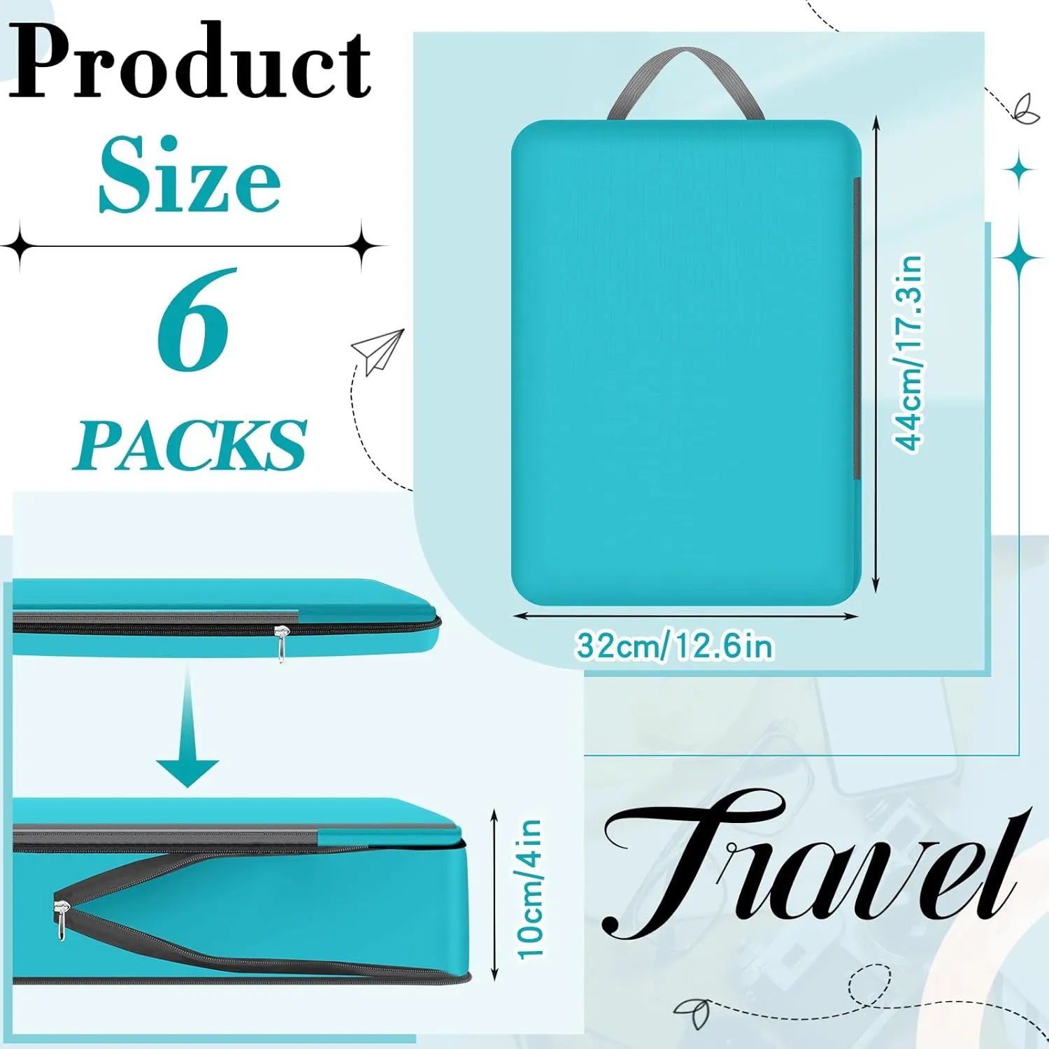 Hosuly 6 Pcs 17.3 x 12.6'' Compression Packing Cube Bag Extra Large Travel Expandable Space Saving Organizers XL for Luggage Storage(Blue)
