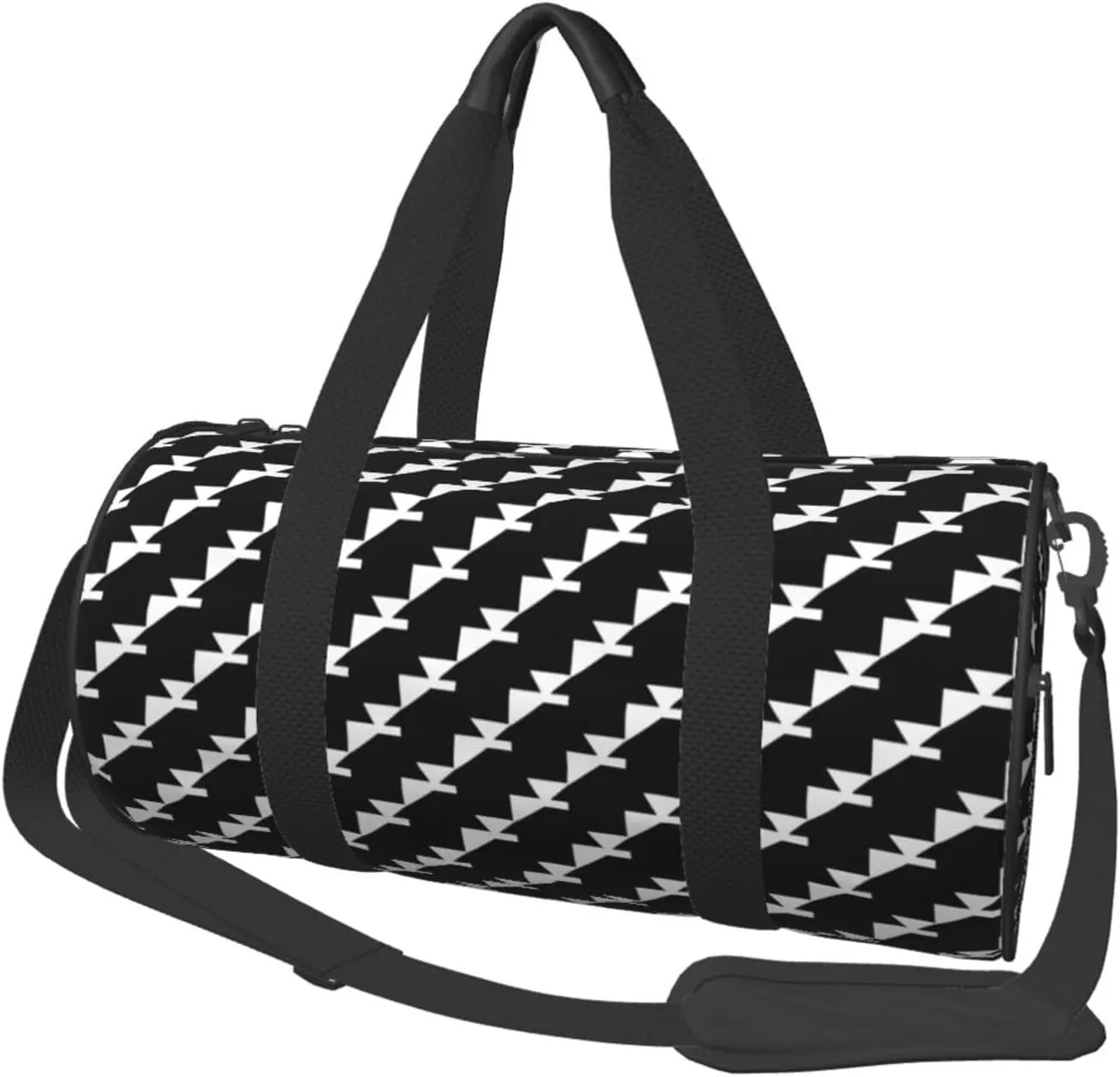 Houndstooth Black Printed Sports Gym Bag for Men Women Foldable Duffel Bag Carry On Weekender Bag for Travel Sports