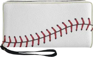 Howilath Baseball Pattern Long Pu Leather Wallet for Women, Zip Around Slim Clutch Purse Travel Bags with Wristlet