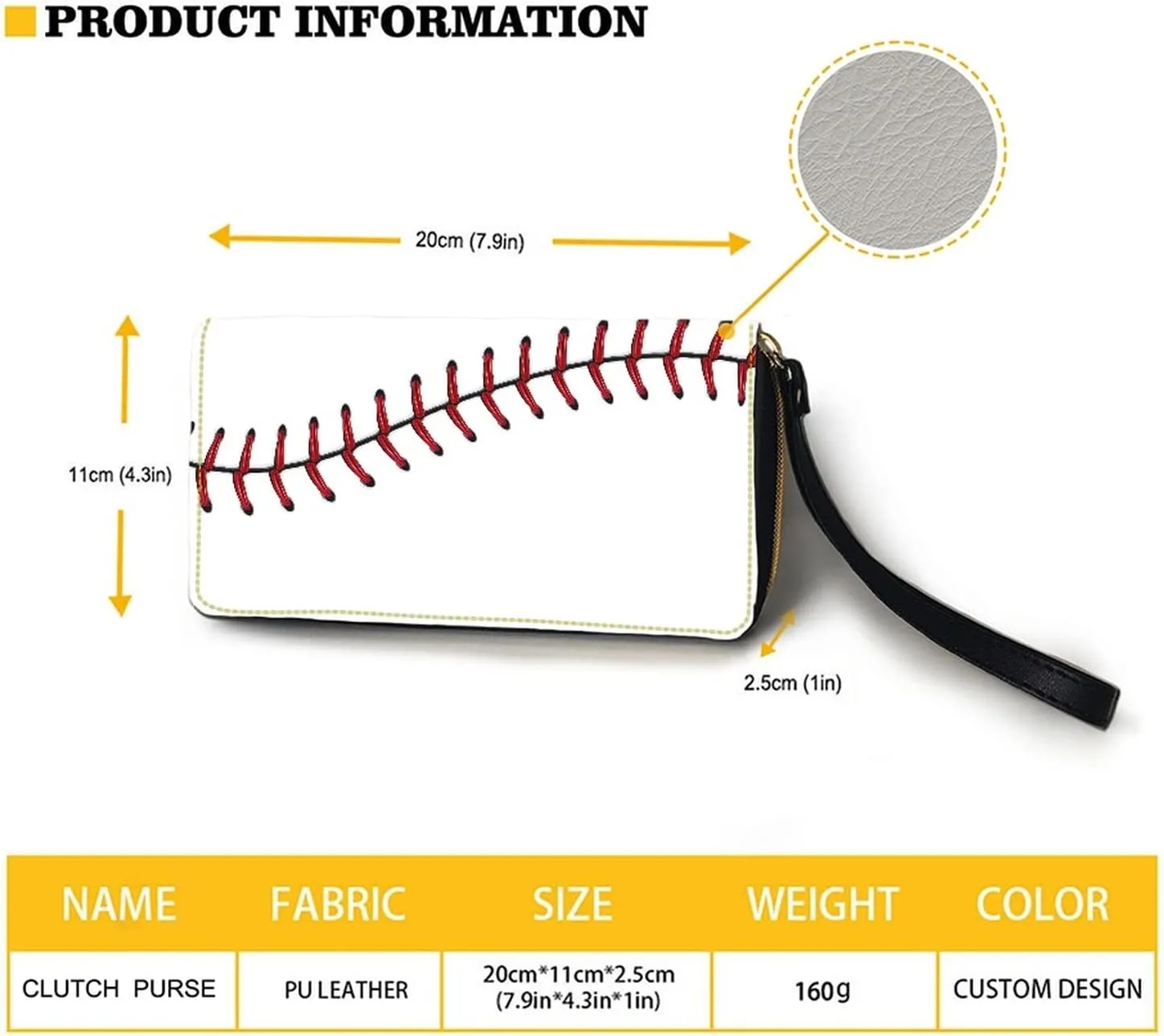Howilath Baseball Pattern Long Pu Leather Wallet for Women, Zip Around Slim Clutch Purse Travel Bags with Wristlet