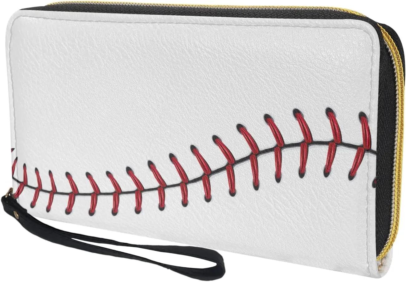 Howilath Baseball Pattern Long Pu Leather Wallet for Women, Zip Around Slim Clutch Purse Travel Bags with Wristlet