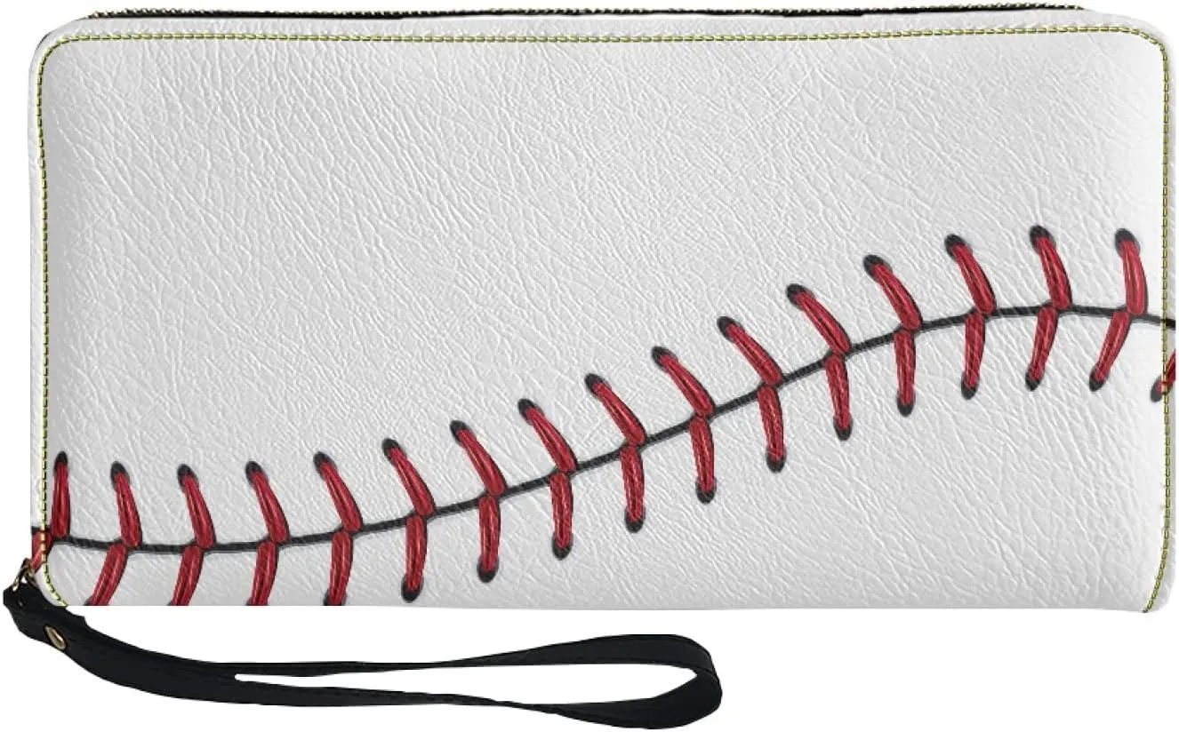 Howilath Baseball Pattern Long Pu Leather Wallet for Women, Zip Around Slim Clutch Purse Travel Bags with Wristlet