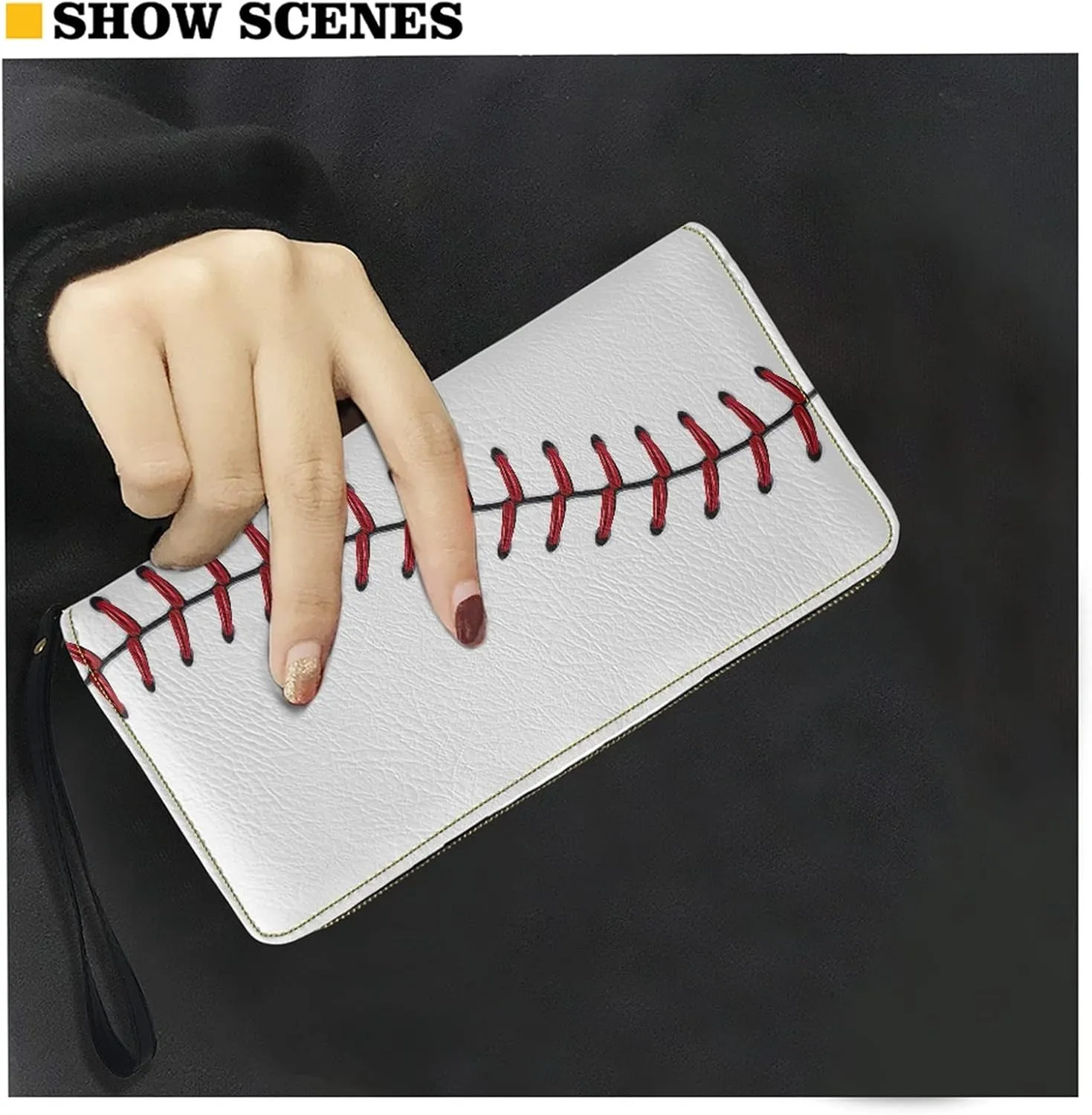 Howilath Baseball Pattern Long Pu Leather Wallet for Women, Zip Around Slim Clutch Purse Travel Bags with Wristlet