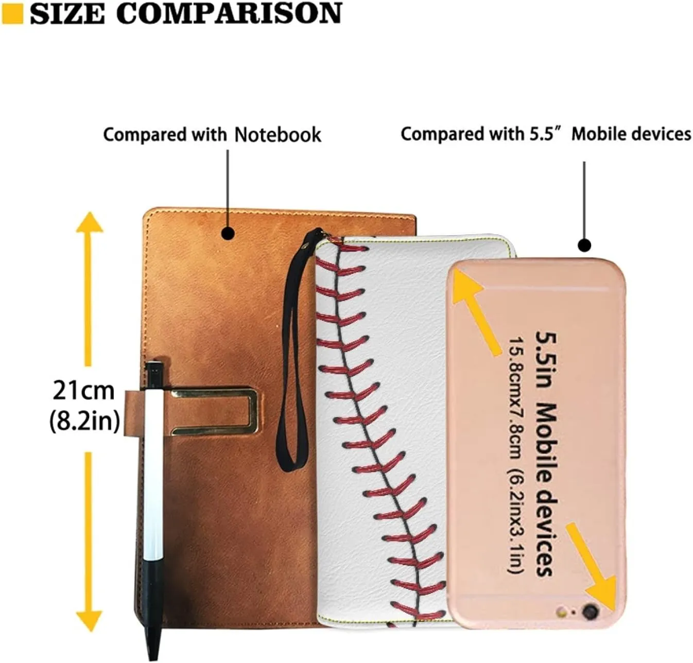 Howilath Baseball Pattern Long Pu Leather Wallet for Women, Zip Around Slim Clutch Purse Travel Bags with Wristlet