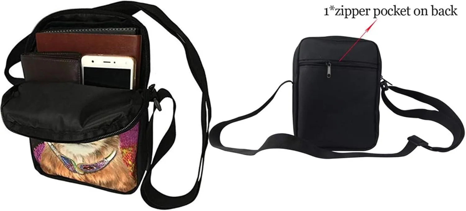 HUGS IDEA Small Messenger Bag Aztec Native Sunflower Cow School Crossbody Purse Fashion School Bus Pattern Red Cross-body Pouch for Kids
