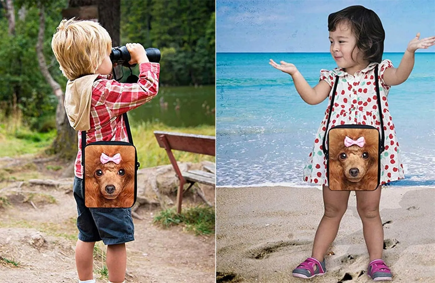 HUGS IDEA Small Messenger Bag Aztec Native Sunflower Cow School Crossbody Purse Fashion School Bus Pattern Red Cross-body Pouch for Kids