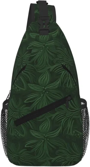 Hunter Green Floral Petals Pattern Sling Bag For Women Men Travel Hiking Backpack Crossbody Shoulder Chest Bags Casual Daypack