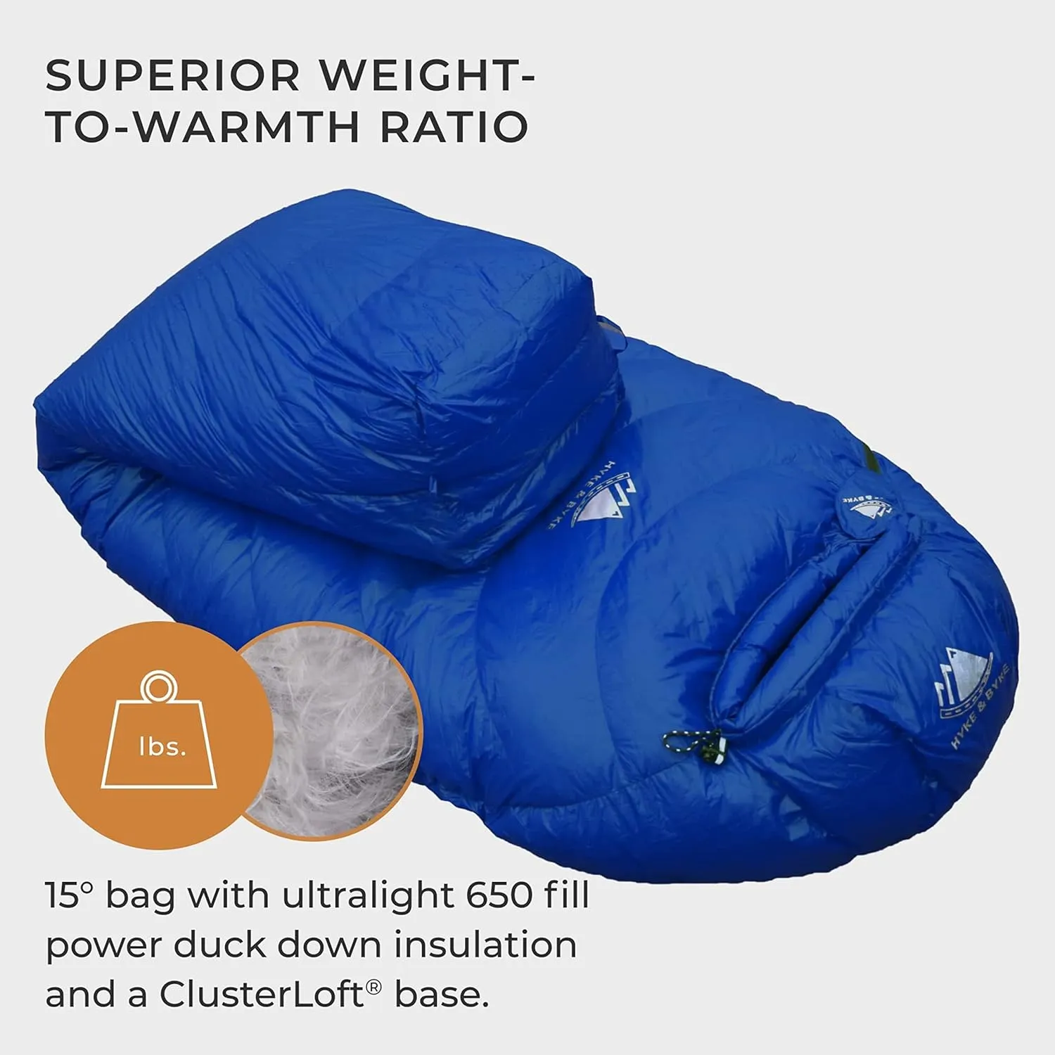 Hyke & Byke Quandary 15°F Cold Weather Mummy Hiking & Backpacking Sleeping Bag - Duck Down 650 FP 3 Season Sleeping Bags for Adults - Ultralight with Compression Stuff Sack