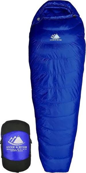 Hyke & Byke Quandary 15°F Cold Weather Mummy Hiking & Backpacking Sleeping Bag - Duck Down 650 FP 3 Season Sleeping Bags for Adults - Ultralight with Compression Stuff Sack