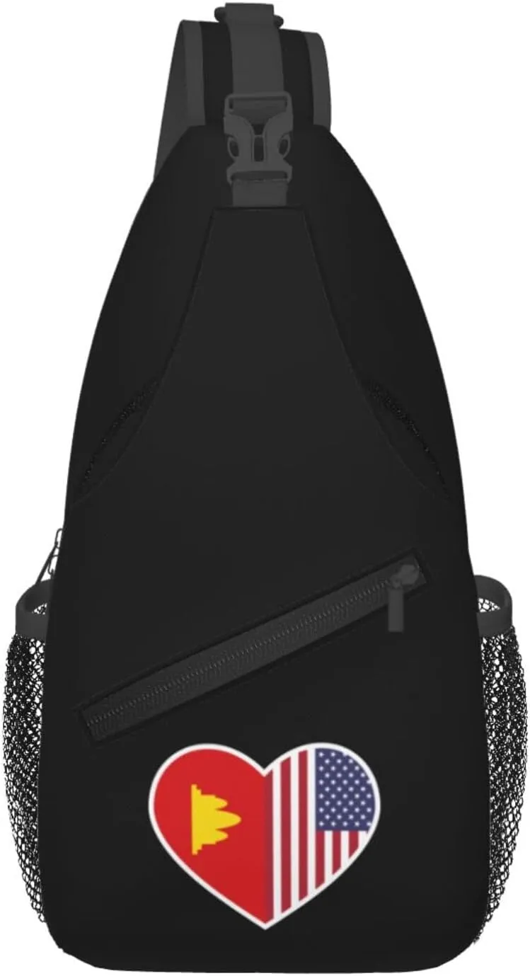 I Love America And Democratic Kampuchea Crossbody Bags For Women Men Chest Backpack Gym Shoulder Bag Travel Outdoor Sports Casual Crossbody Bags